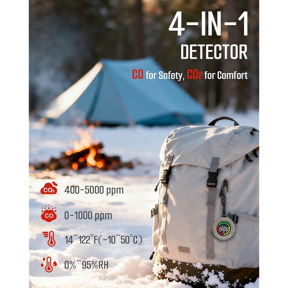 여행용 가스닥 DS-100PRO 휴대용 CO 및 CO2 감지기, 4-in-1 자기 일산화탄소 이산화탄소 청각 시각 경보기, 3일 대기, 가정, 텐트, RV용 모니터 - 상세 이미지 2