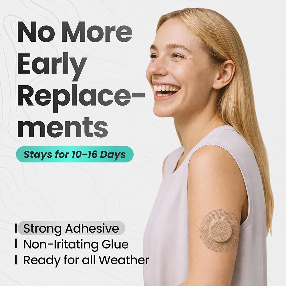 10-15일 동안 지속되는 Dexcom G7 및 Stelo CGM용 접착 패치 - 땀 방지 방수 지속적인 혈당 모니터 센서 보호를 위한 오버패치, Tan 40 Black - 상세 이미지 3