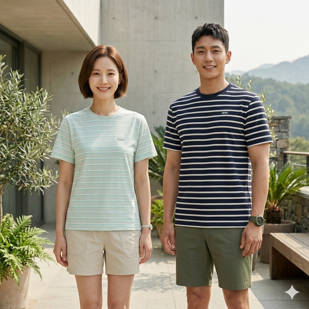 네파 여름 공용 아웃도어 스트라이프 캐쥬얼 등산 반팔 커플티셔츠 - 상세 이미지 4