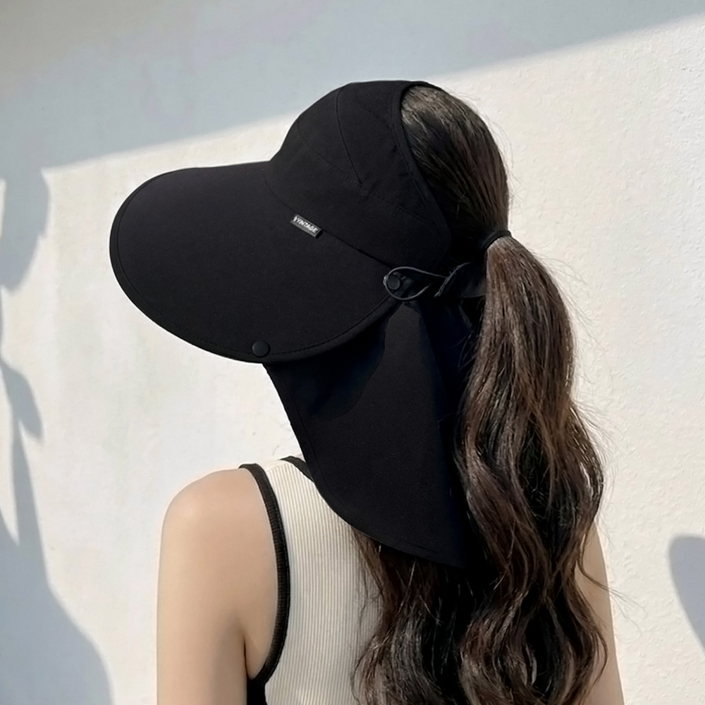 자외선 햇빛 차단 와이드 챙 목가리개 모자 넥커버 탈부착 썬캡 블랙 이미지 6