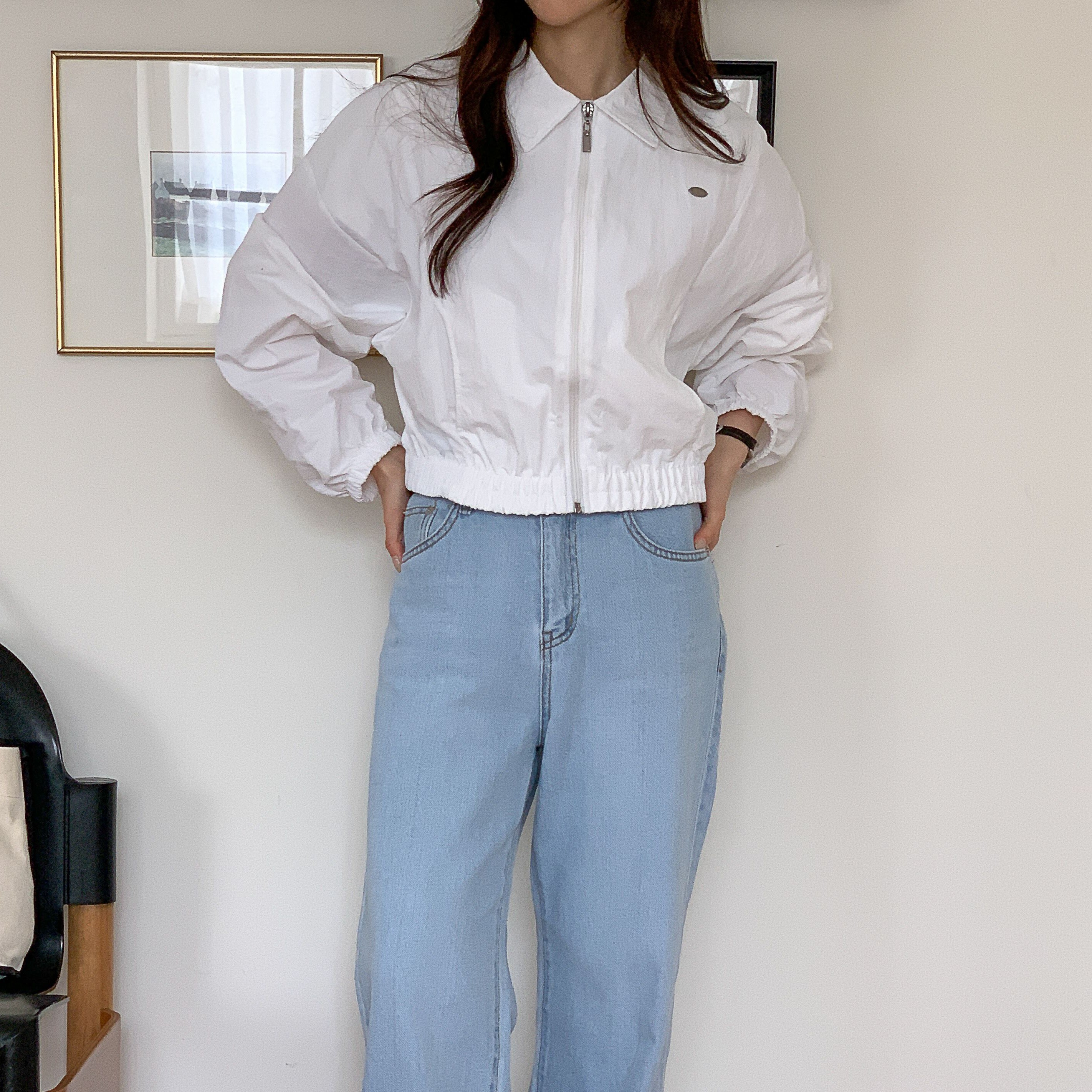 여성 나일론 카라 바람막이 데일리 러닝 루즈핏 크롭 윈드브레이커 이미지 6