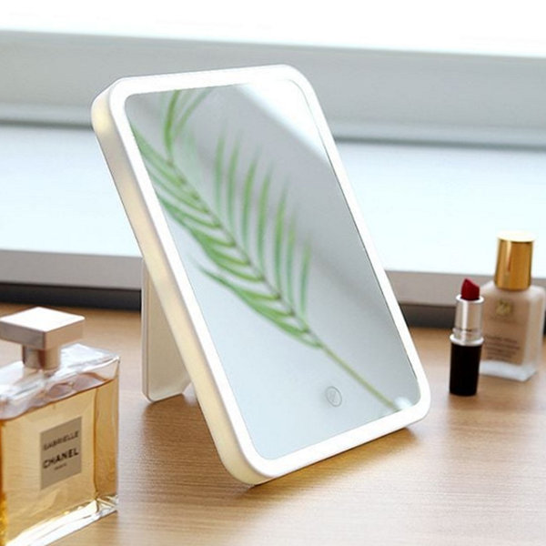 메이크업 led 거울 휴대용 탁상 조명 거울 무선 배터리형 - 상품 이미지