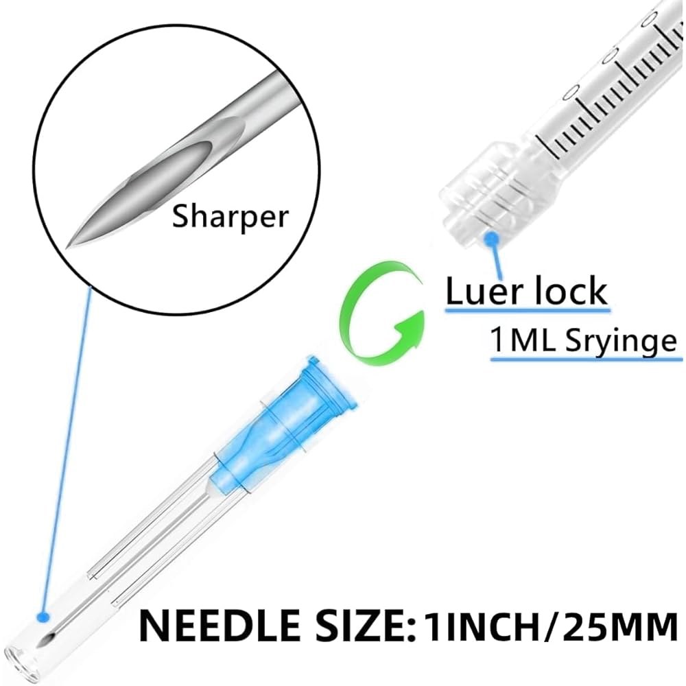 과학 연구, 산업용 조제 또는 액체 측정을 위한 23G 1인치/25mm 실험실 용품이 포함된 루어 잠금 1ml 주사기, 50팩 1ml 23g 50.0 - 상세 이미지 3