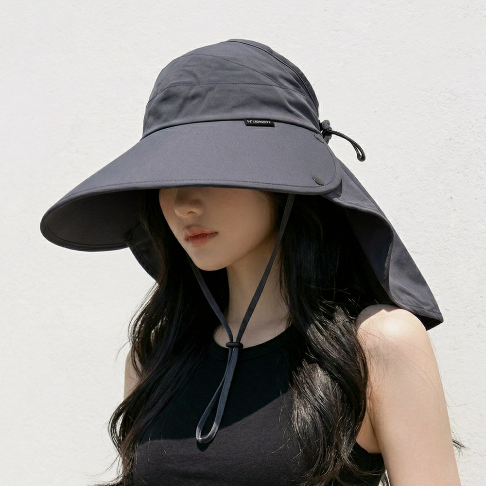 자외선 햇빛 차단 와이드 챙 목가리개 모자 넥커버 탈부착 썬캡 그레이 - 상세 이미지 2