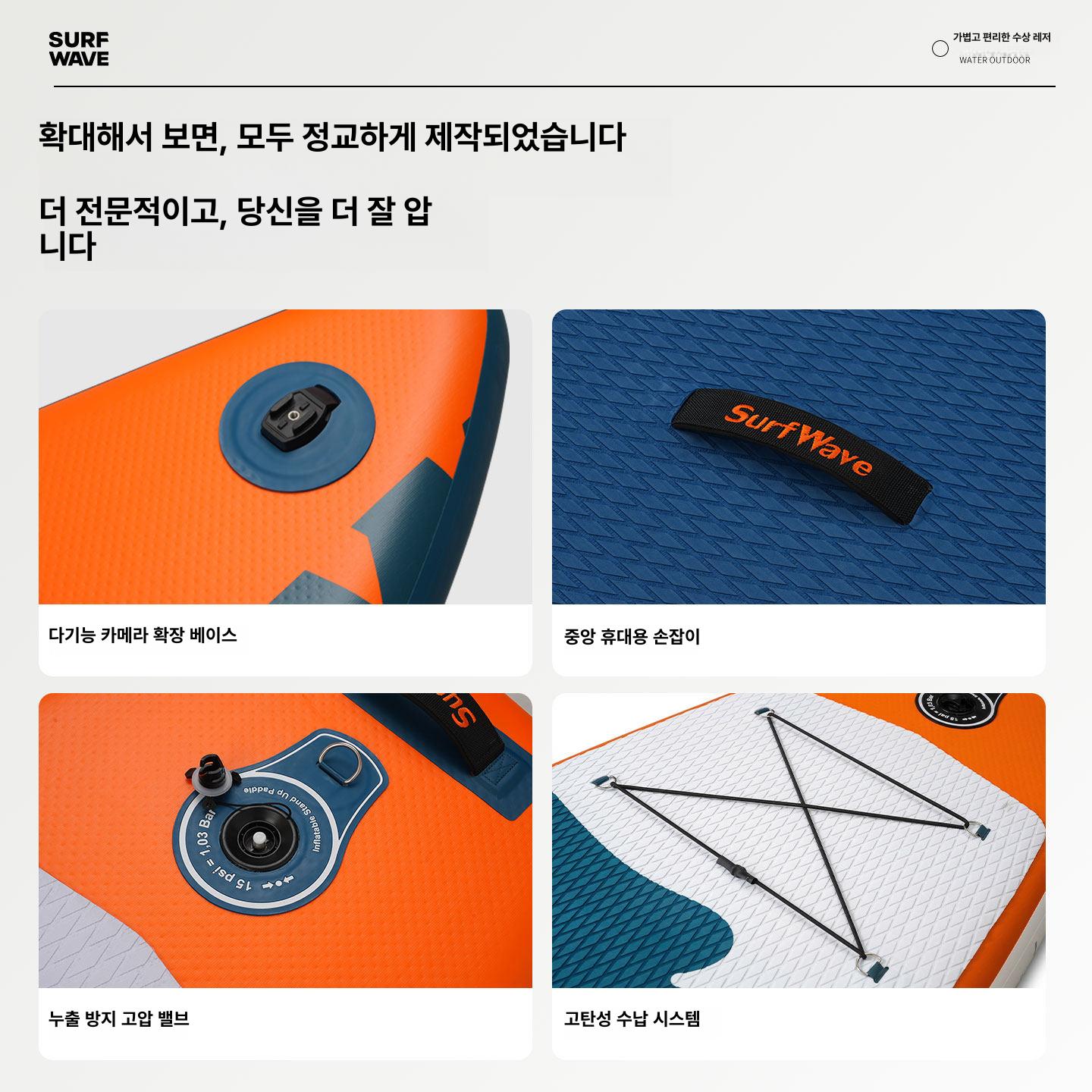 성인용 SUP 패들 보드 낚시 더블 인플레이터블 스트로크 시리즈 오렌지 335x84x15cm - 상세 이미지 4