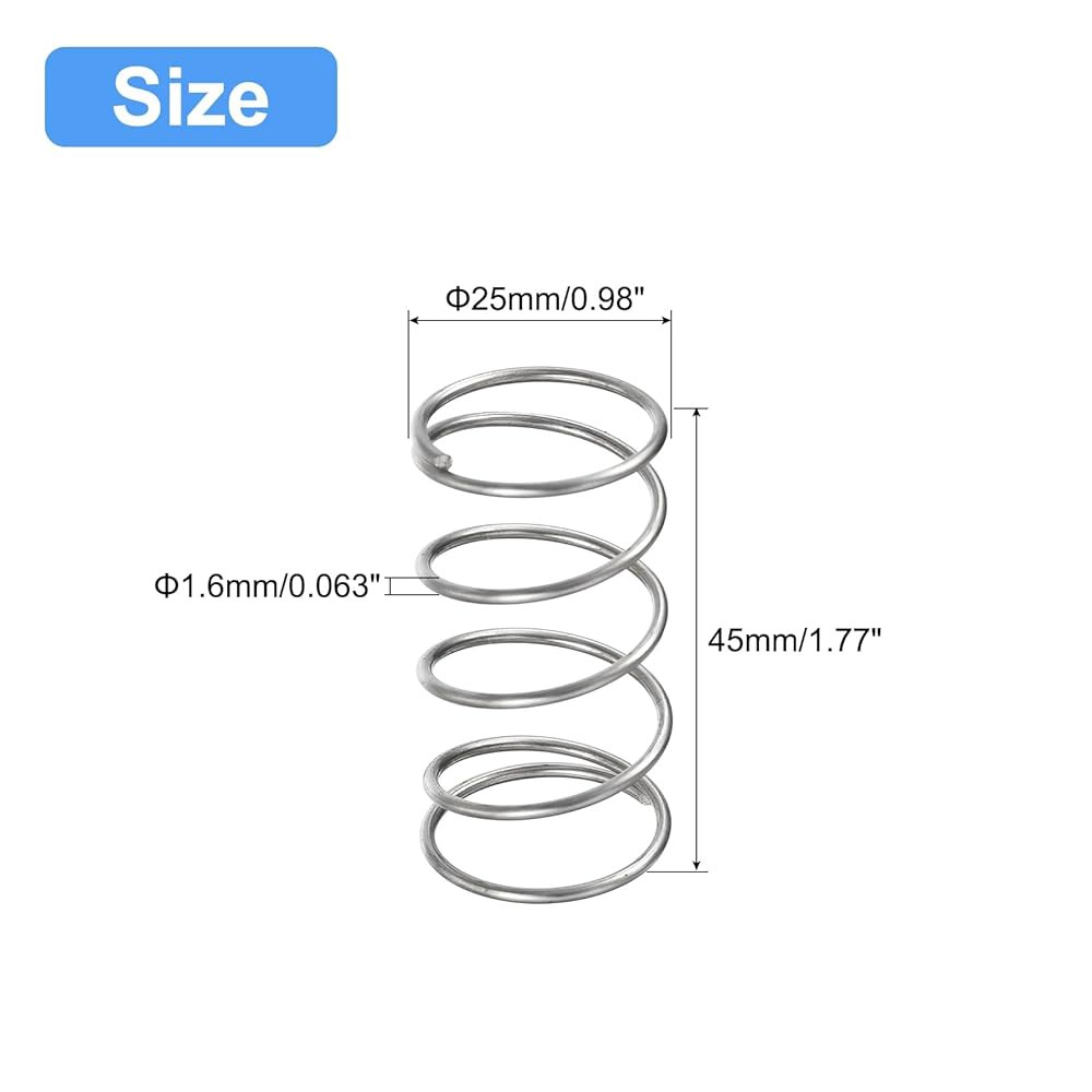 uxcell 압축 스프링, 5Pcs 304 스테인리스 스틸, 25mm OD, 1.6mm 와이어 크기, 45mm 자유 길이, 실버 0.8mmx5mmx15mm - 상세 이미지 2