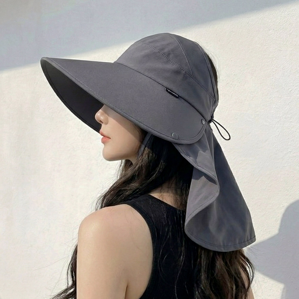 자외선 햇빛 차단 와이드 챙 목가리개 모자 넥커버 탈부착 썬캡 그레이 - 상품 이미지
