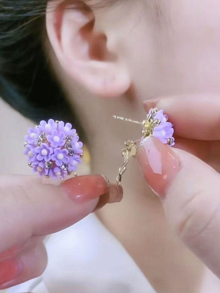 수국 꽃 귀걸이 화려한 귀걸이 귀여운 귀걸이 반짝이 드롭 귀걸이 - 상세 이미지 2