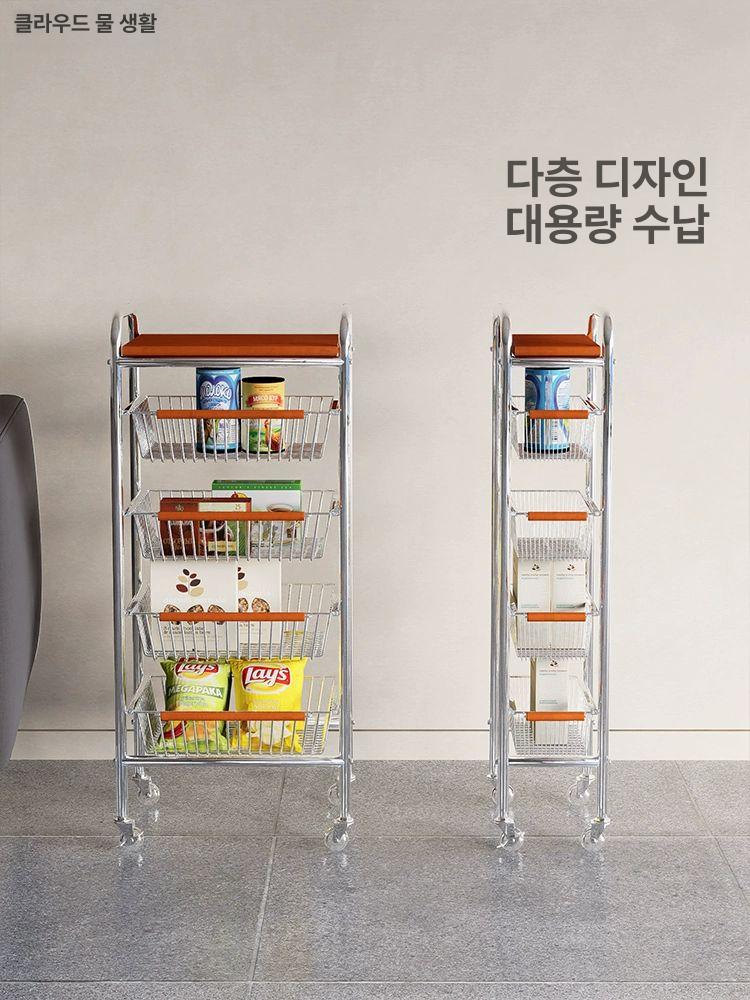 이동식 우드 트롤리 주방 수납장 틈새 5단 스텐레스 빈티지 소형 틈새형 - 상세 이미지 5