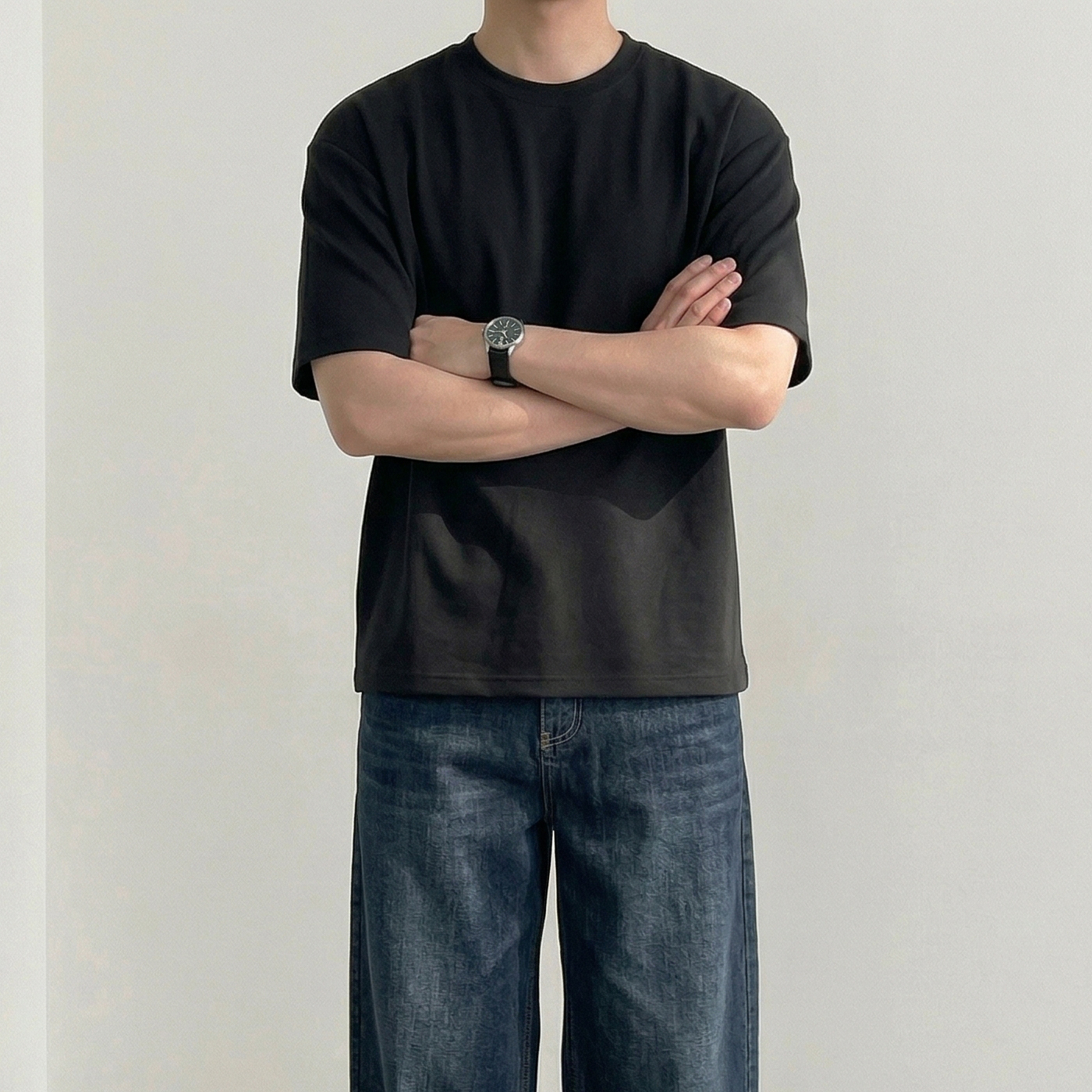 1+1 두꺼운반팔티 흰색면티 10수반팔티 남자레이어드 이미지 4