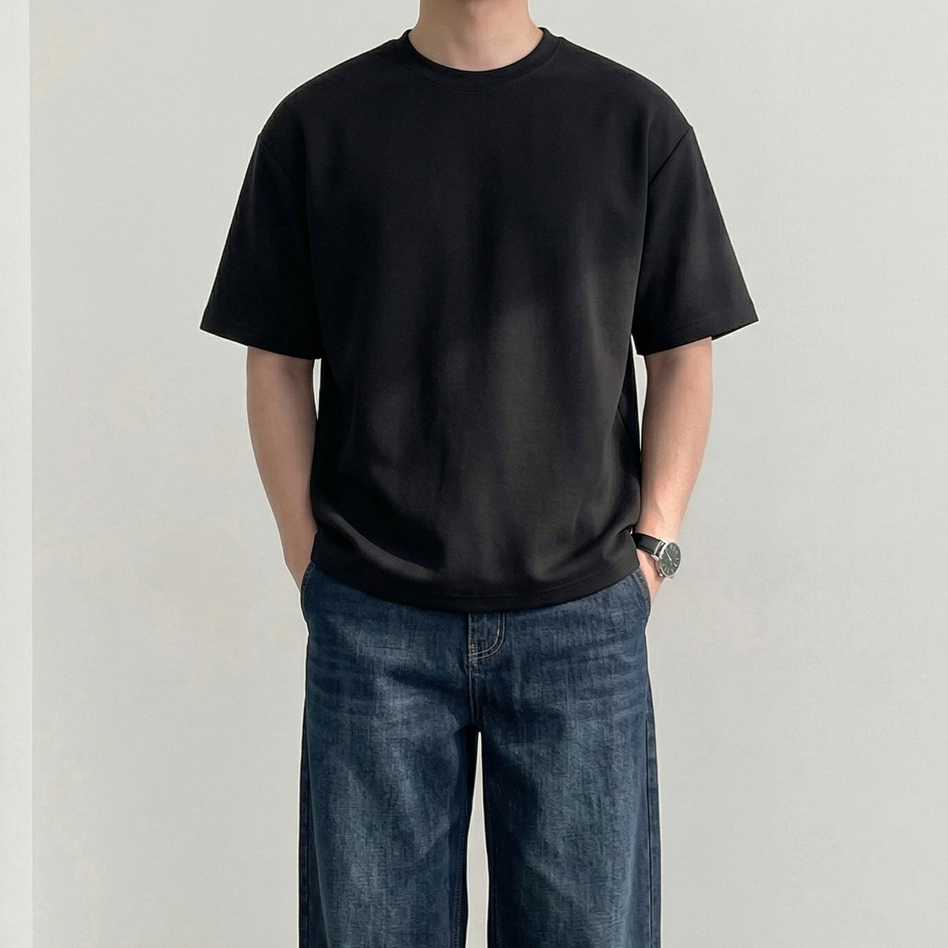 1+1 두꺼운반팔티 흰색면티 10수반팔티 남자레이어드 이미지 2