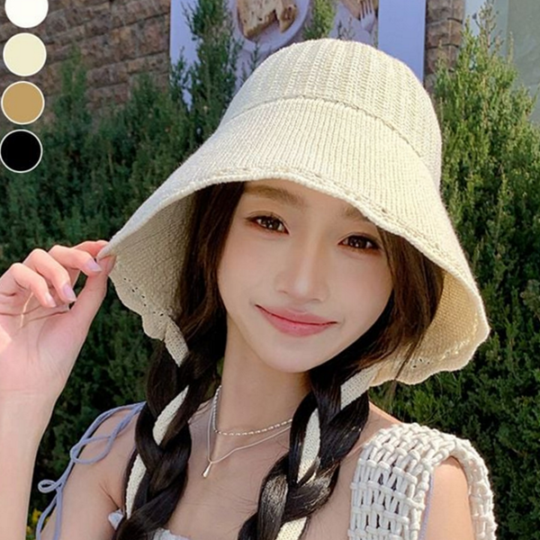 레이스 여성 버킷 햇 휴양지 여름 모자 스트랩 바캉스 - 상품 이미지