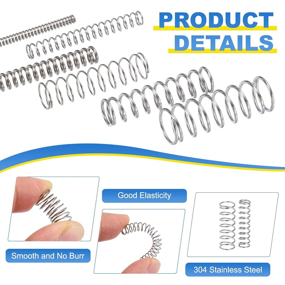 uxcell 25Pcs 압축 스프링, 304 스테인리스 스틸 8mm OD 0.8mm 와이어 15mm 길이의 기계식 실버 1 3mm OD 0.4mm Wire 40mm - 상세 이미지 3