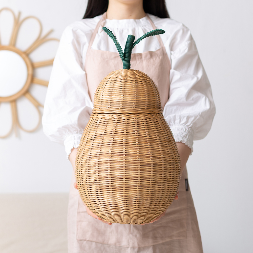 서양배 라탄 바구니 뚜껑 수납 바스켓 인테리어 소품 아기방 정리함 대형, 1개 - 상품 이미지
