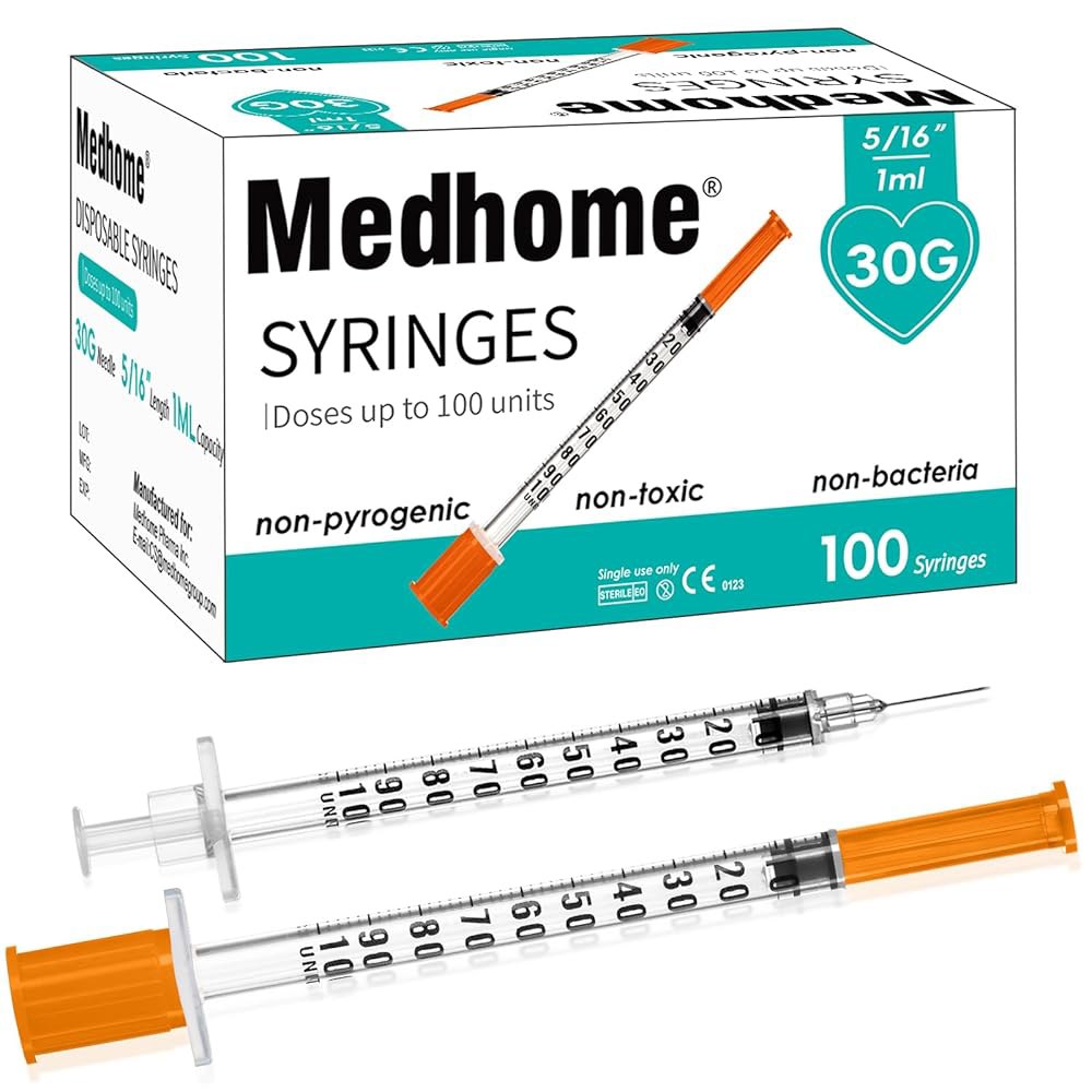 30G 5/16인치(8mm) 주사기 1ml, 실험실 개별 포장, 100팩 - 상품 이미지