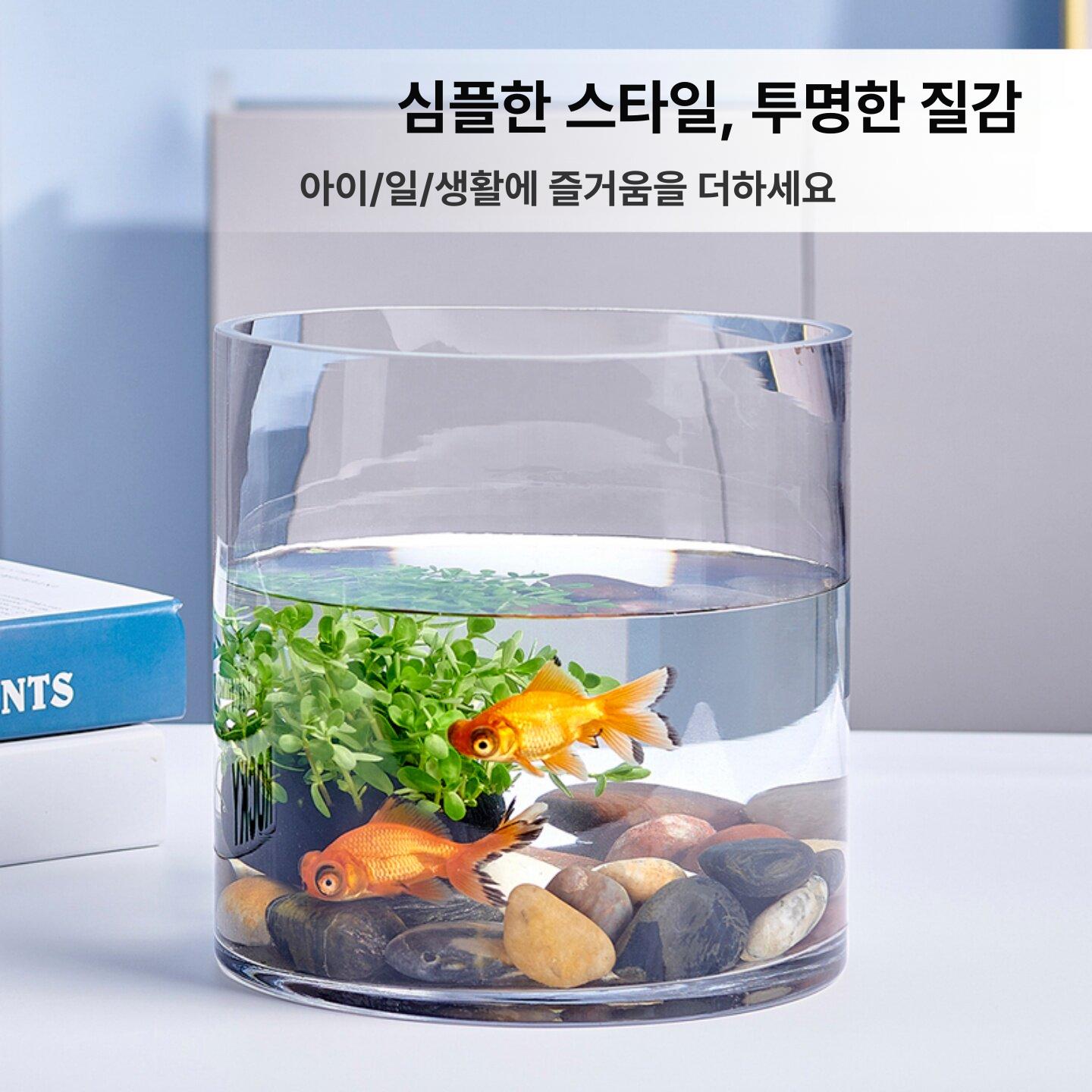 둥근 유리 어항 구피 수경 원기둥 장식 원형 금붕어 15x30 + 컬러드 스톤 - 상세 이미지 2