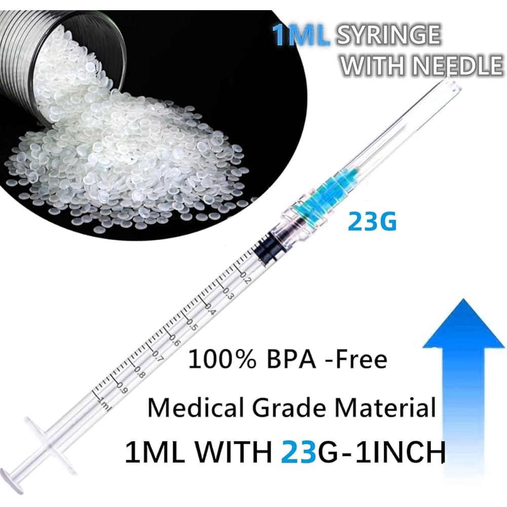 과학 연구, 산업용 조제 또는 액체 측정을 위한 23G 1인치/25mm 실험실 용품이 포함된 루어 잠금 1ml 주사기, 50팩 1ml 23g 50.0 - 상세 이미지 2