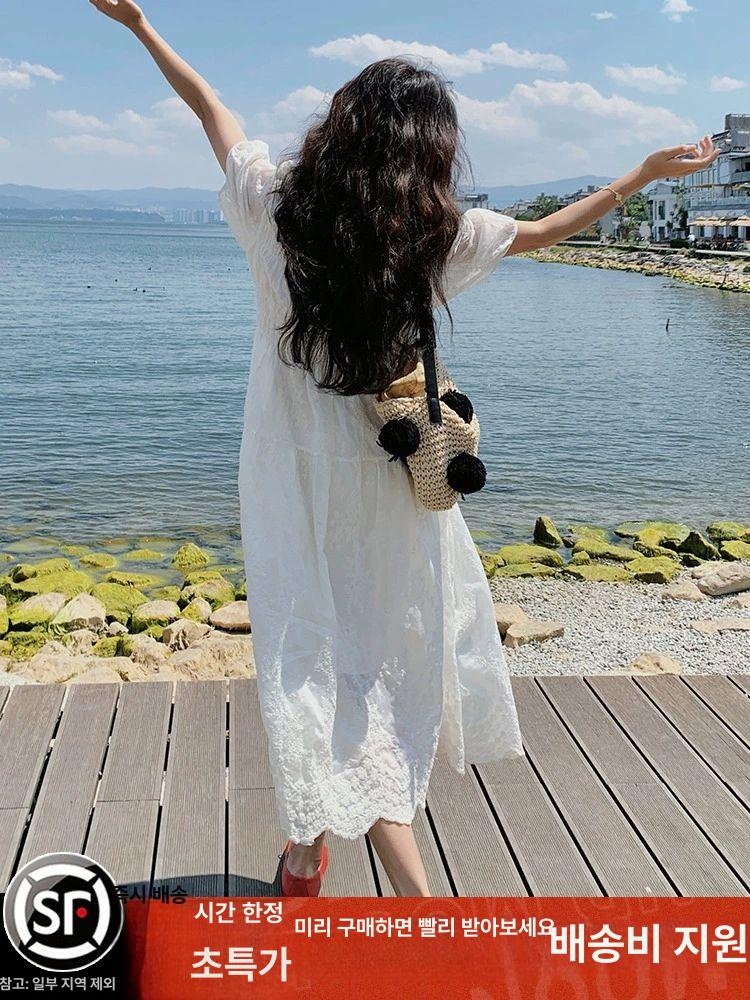 여름 화이트 드레스 러블리 휴양지 신행 바캉스 사진 - 상세 이미지 4