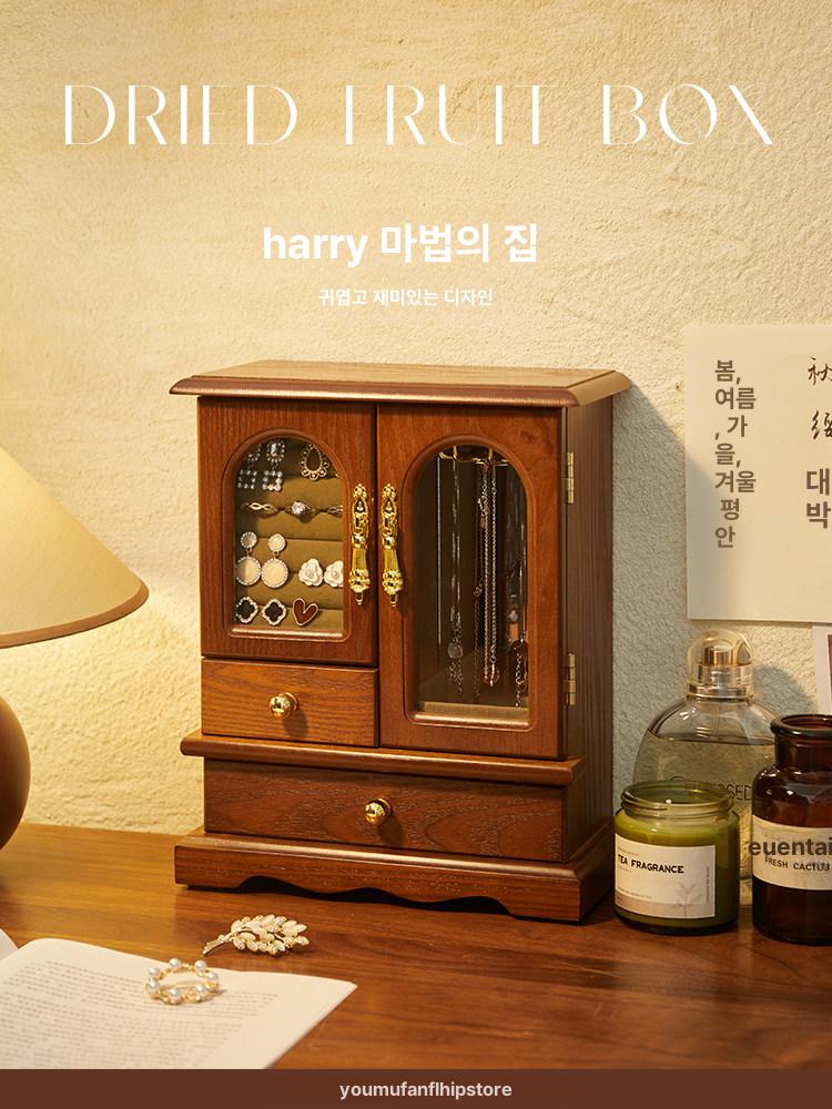 원목악세사리보관함 보석함 귀걸이 반지 정리함 고급 엔틱 유리문 다단 서랍형 목걸이 팔찌 듀얼 블랙월넛 그레이그린 - 상세 이미지 4
