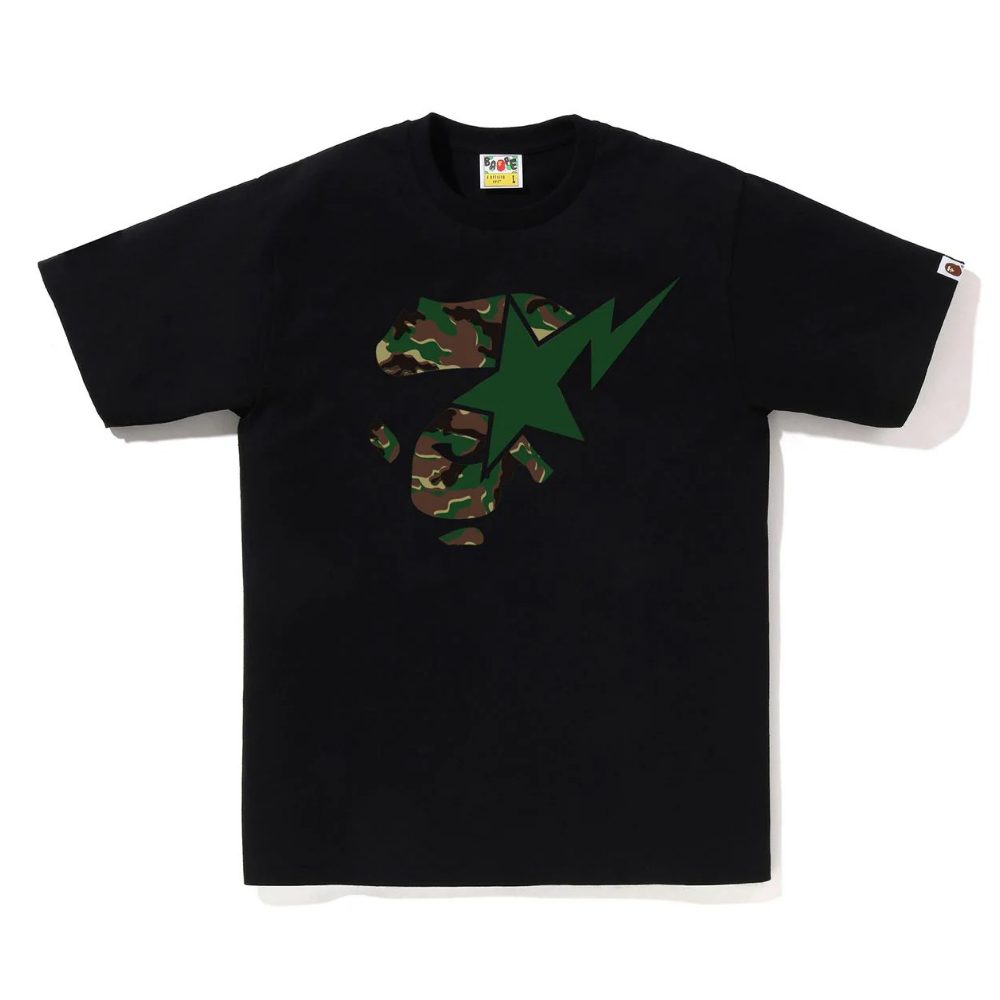 베이프 반팔티 GLITCH WOODLAND CAMO APE FACE STA TEE 1M30-110-033 - 상품 이미지