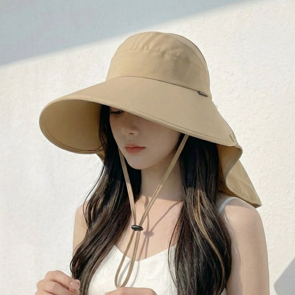 자외선 햇빛 차단 와이드 챙 목가리개 모자 넥커버 탈부착 썬캡 베이지 - 상세 이미지 2