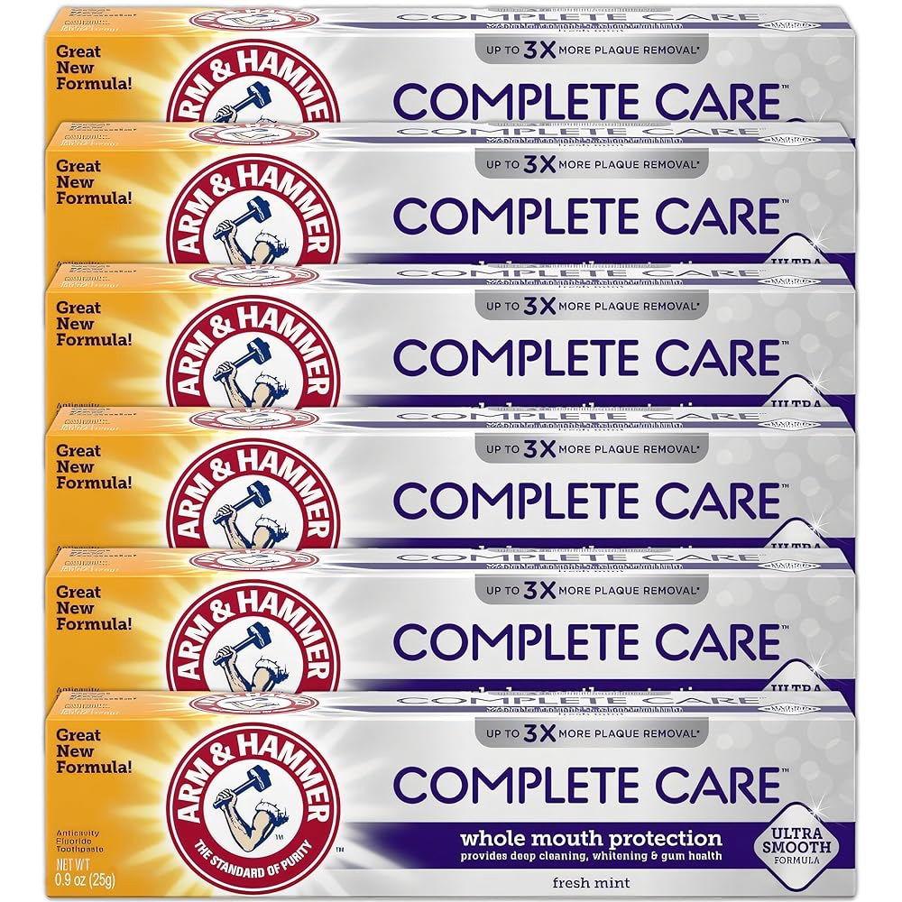 ARM & HAMMER 치약, 구강 전체 보호 완료, 6팩, 신선한 민트, 베이킹 소다를 포함한 충치 방지 불소 미백 에나멜 강화 페이스트, 여행용 사이즈 0.9온스 - 상품 이미지