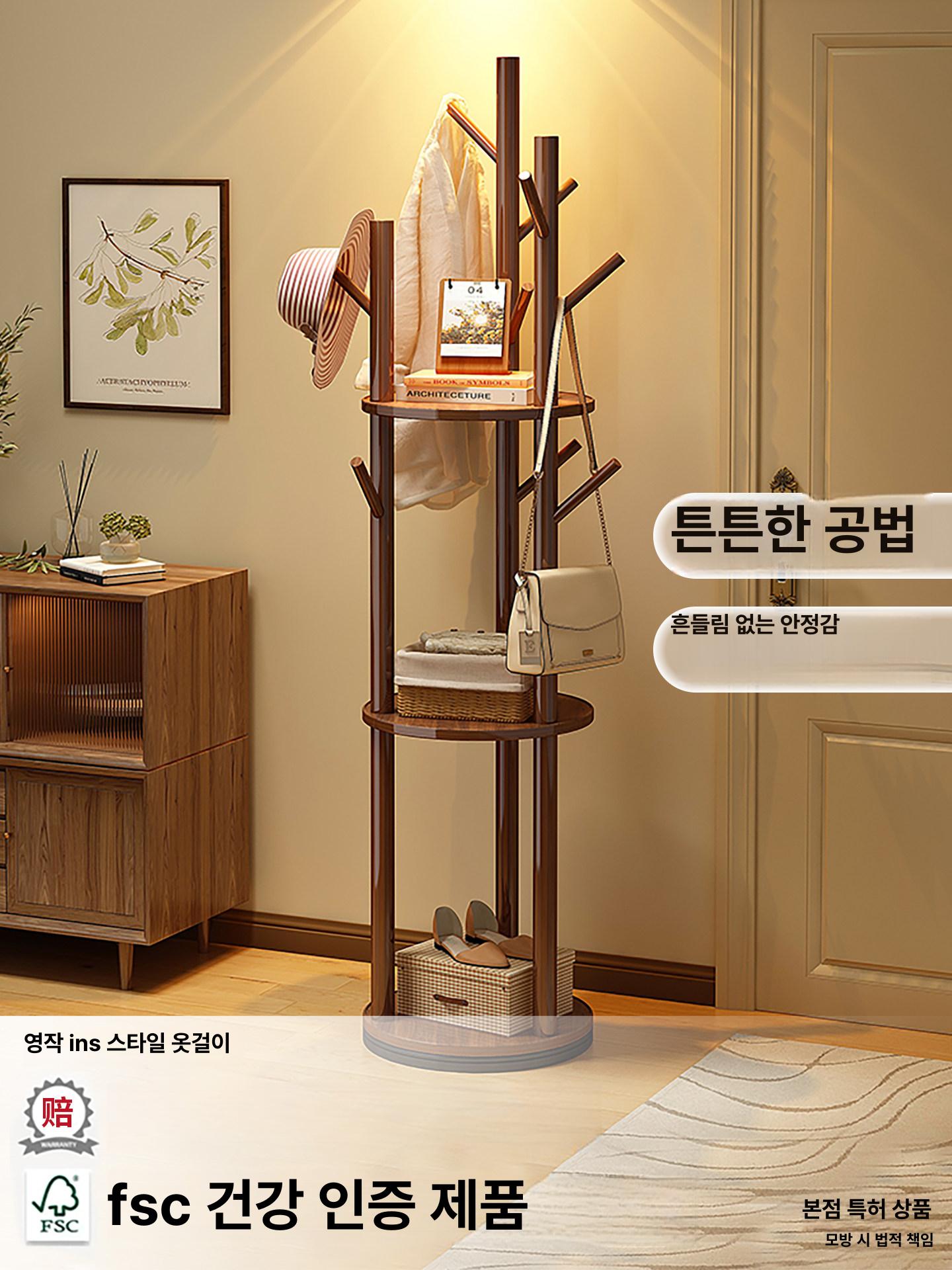 원목 옷걸이 행거 거치대 코너형 가방 현관 스탠드 클래식 내추럴 우드 - 상세 이미지 2