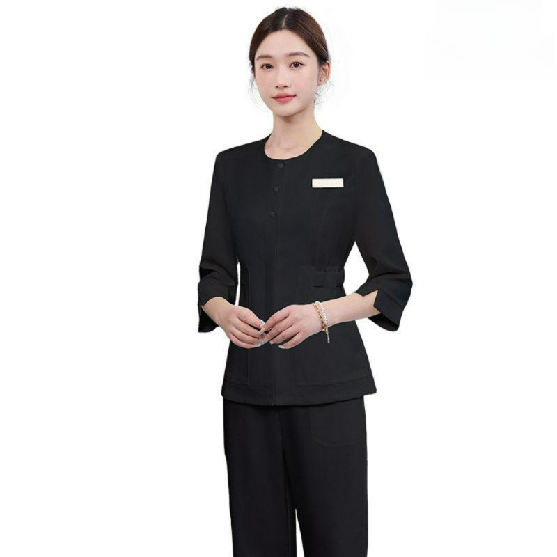 마사지사유니폼 피부관리사 뷰티샵 스파 근무복 핑크 3 4 소매 상의 + 핑크 바지 s - 상품 이미지