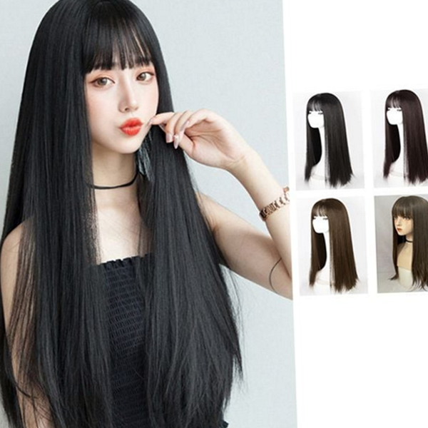 내추럴 여성 통가발 스트레이트 긴 머리 앞머리 생머리 데일리 패션 - 상품 이미지