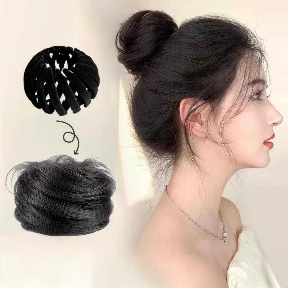 자바라 똥머리 가발 집게 부분가발 헤어피스 붙임 당고머리 - 상품 이미지