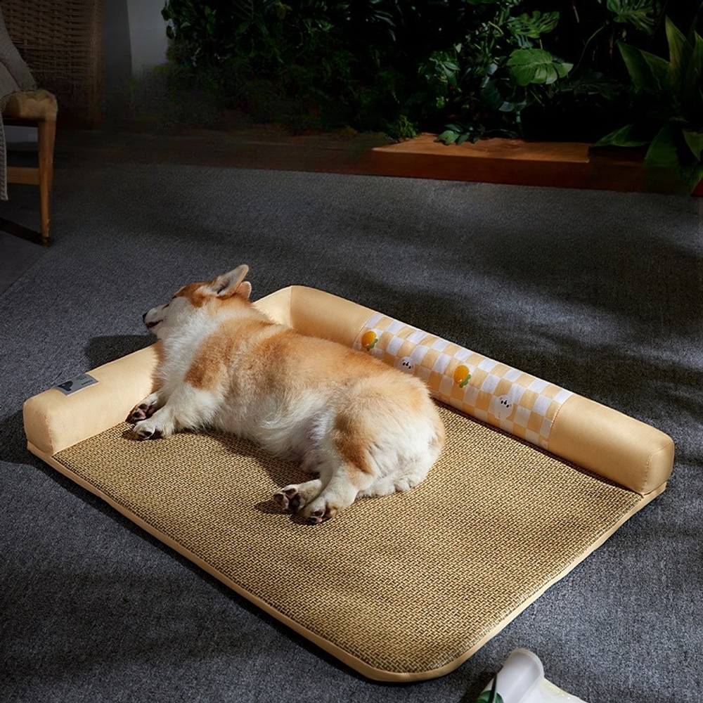 애완동물 강아지 고양이 여름 필수템 시원한 대나무 등나무 쿨매트 푹신한 3면 베개형 - 상세 이미지 2