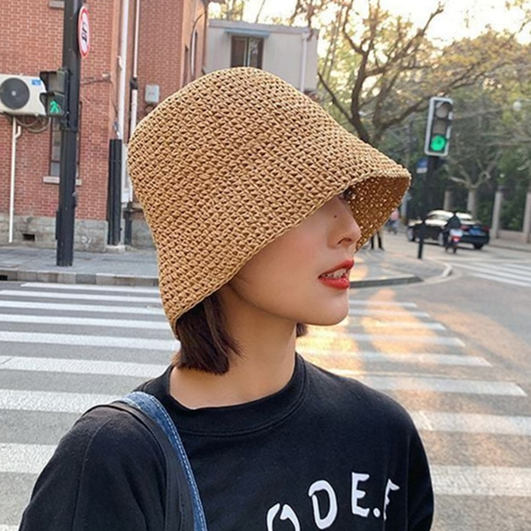 여성 여름 밀짚 모자 버킷 밀짚 모자 휴양지 나들이 바캉스 - 상품 이미지