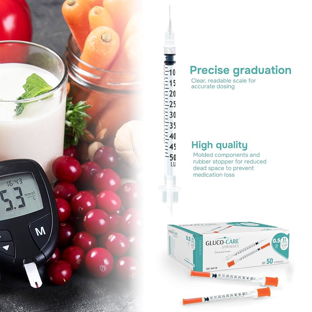 글루코케어 0.5ml /cc 주사기 31G x 5/16 u2019 (8mm), 오렌지 캡, 50개들이 상자 - 상세 이미지 3