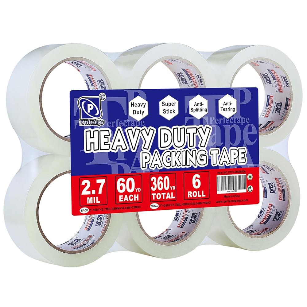 PPECTAPE 헤비 듀티 포장 테이프 6롤, 총 360Y, 클리어, 270만, 1.88인치 x 60야드, 초강력, 및 배송용 리필 18-PACK - 상품 이미지