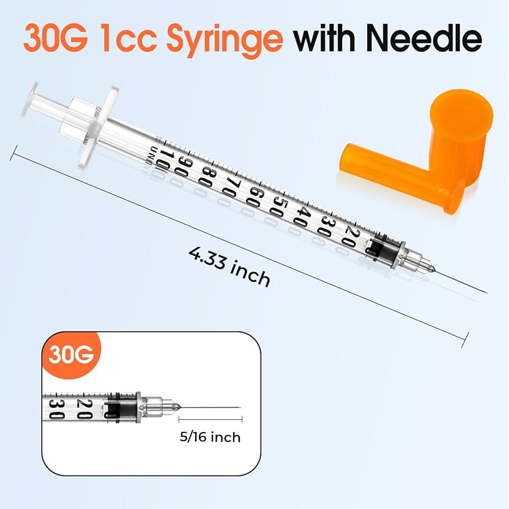 30G 5/16인치(8mm) 주사기 1ml, 실험실 개별 포장, 100팩 - 상세 이미지 2