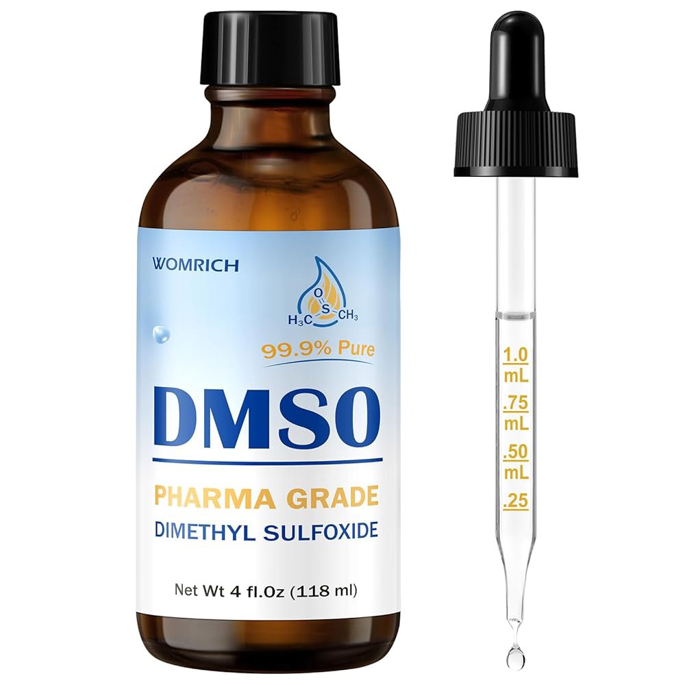 DMSO 리퀴드 99.9 퓨어 - 제약 등급 DSMO(디메틸 설폭사이드) 저취 및 고효능 드로퍼가 포함된 유리병 (4 fl oz) - 상품 이미지