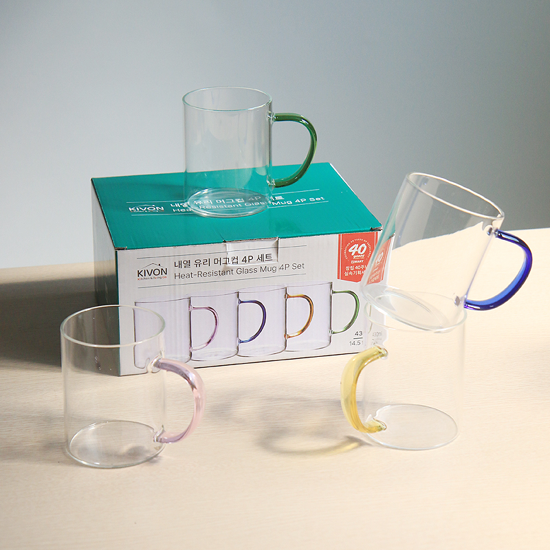 내열 손잡이 유리잔 세트 커피잔 티머그 집들이컵 430ml, 4개, 혼합 이미지 6