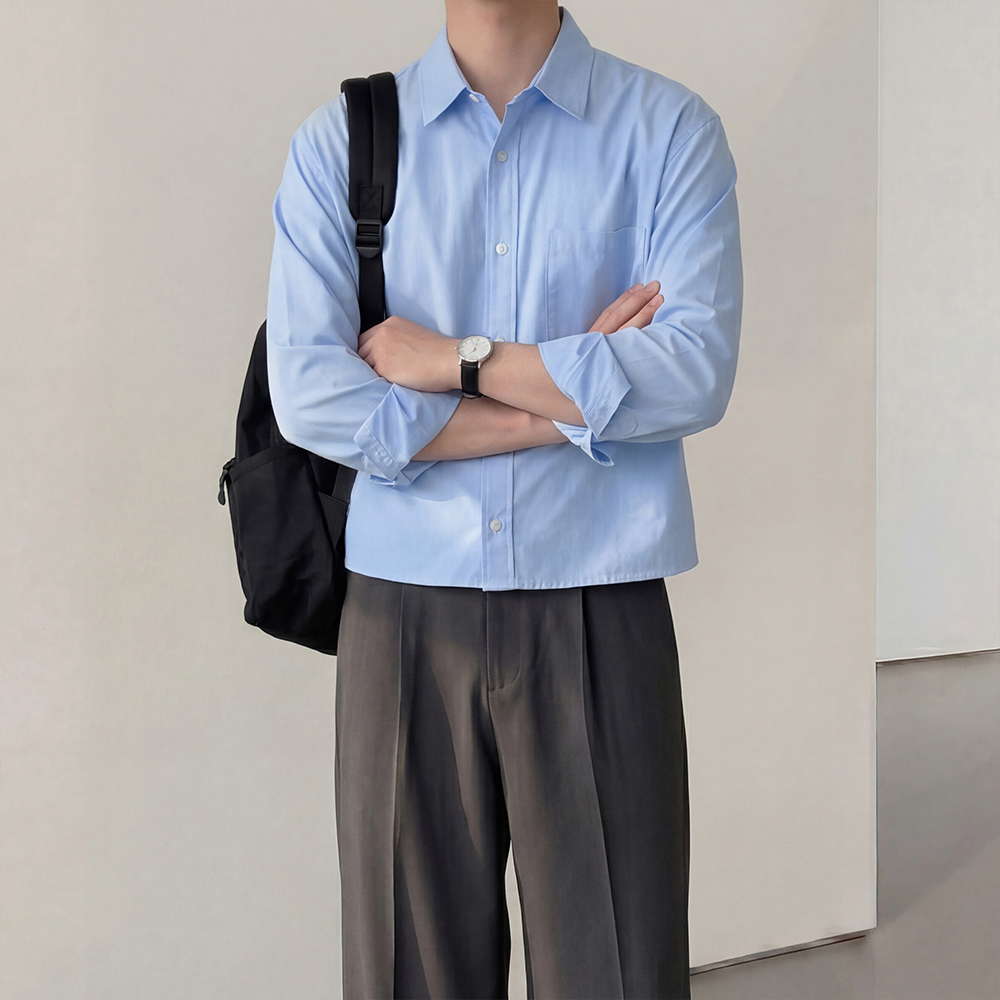 옥스포드셔츠 흰색남방 남자크롭셔츠 남성면남방 - 상세 이미지 2