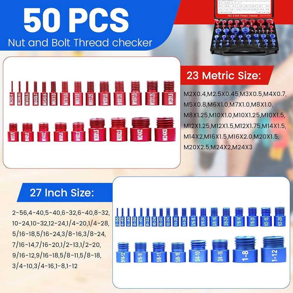 나사, 너트 및 볼트 크기를 신속하게 식별할 수 있는 50PCS 나사 검사 키트 u2013 SAE 미터법 검사기, 크기 찾기 도구(27 + 23 미터법) 게이지 52 - 상세 이미지 2