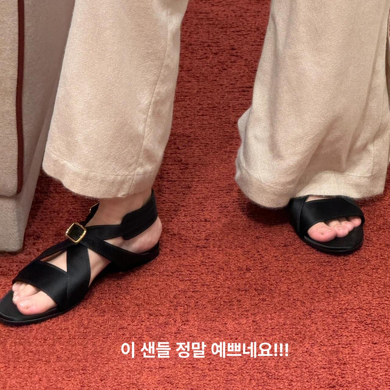 수제화 여름 샌들 품 프렌치 실크 오픈 토 스트랩 - 상품 이미지