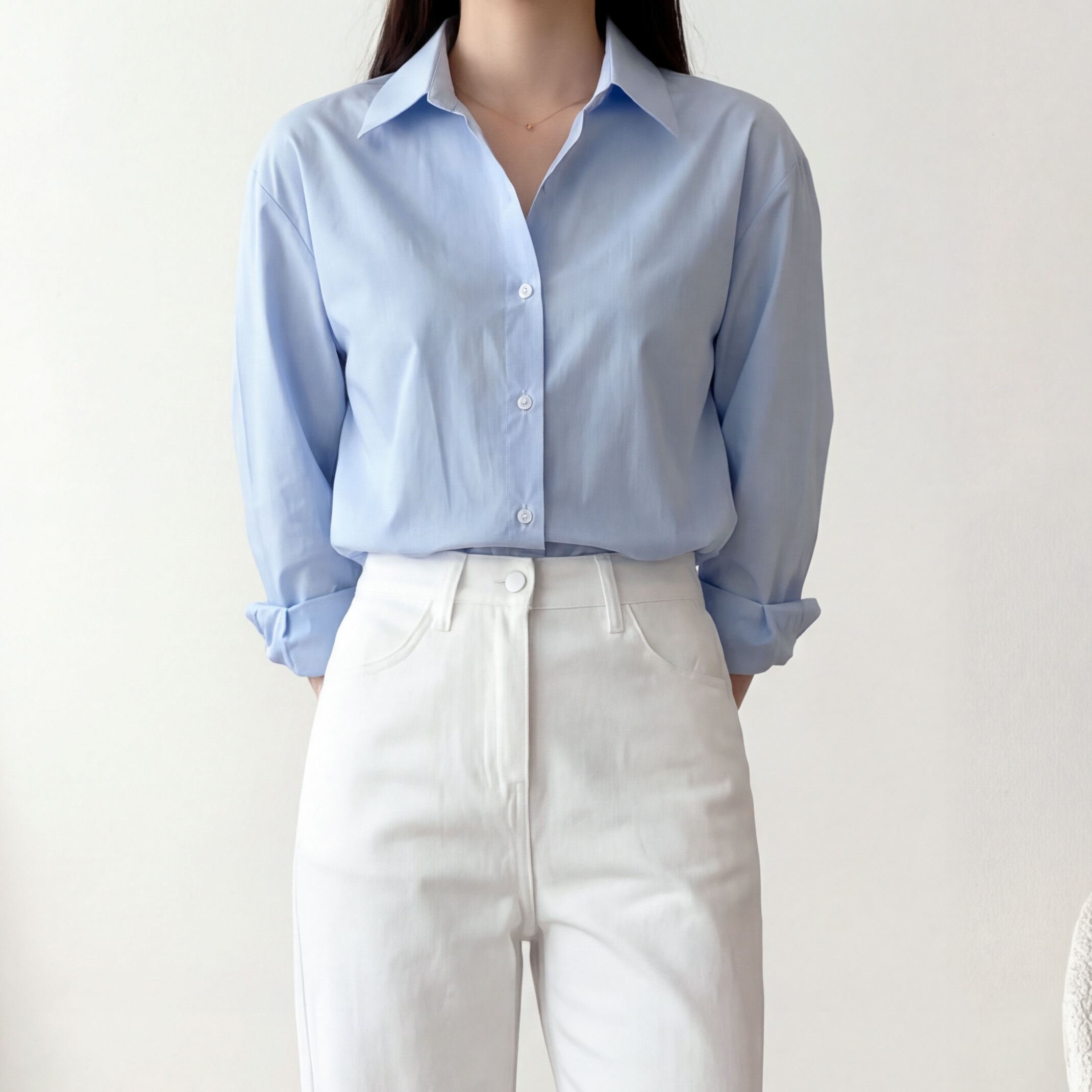 소라색셔츠 흰셔츠 흰남방 흰색블라우스 이미지 7
