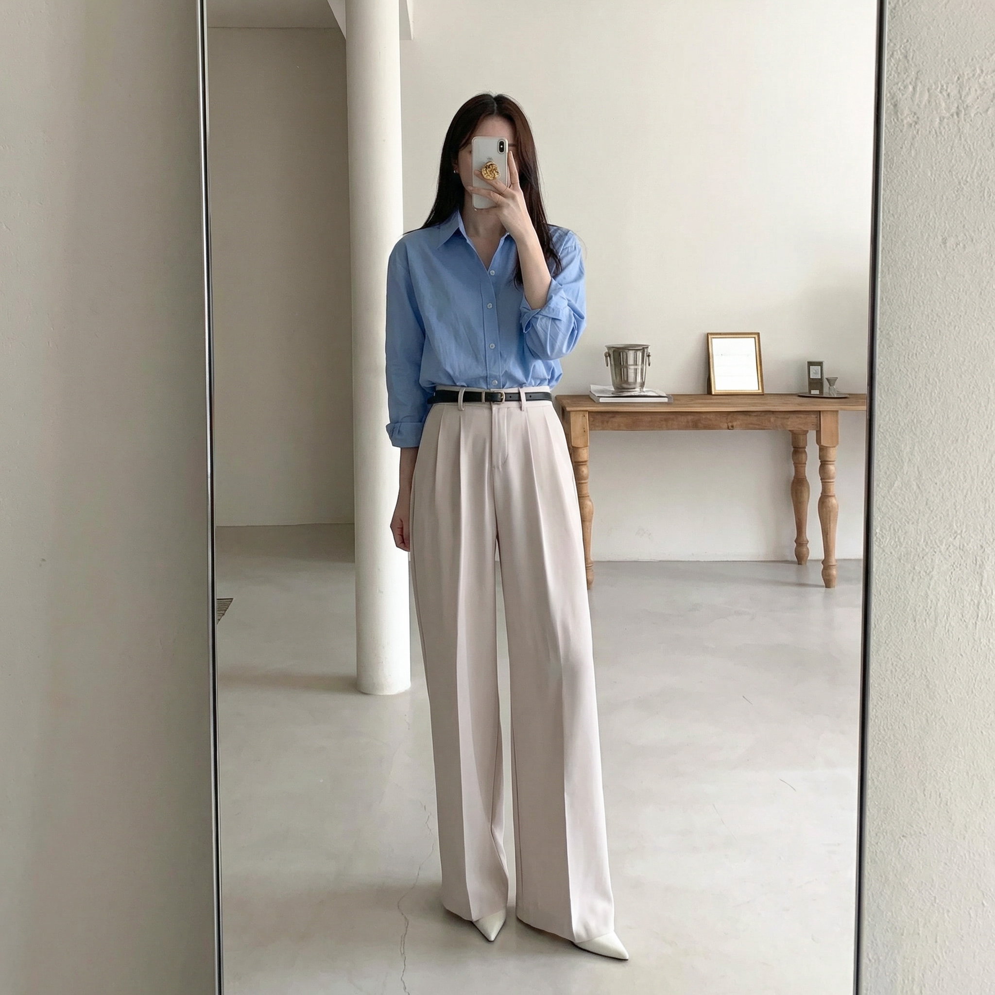 소라색셔츠 흰셔츠 흰남방 흰색블라우스 이미지 6