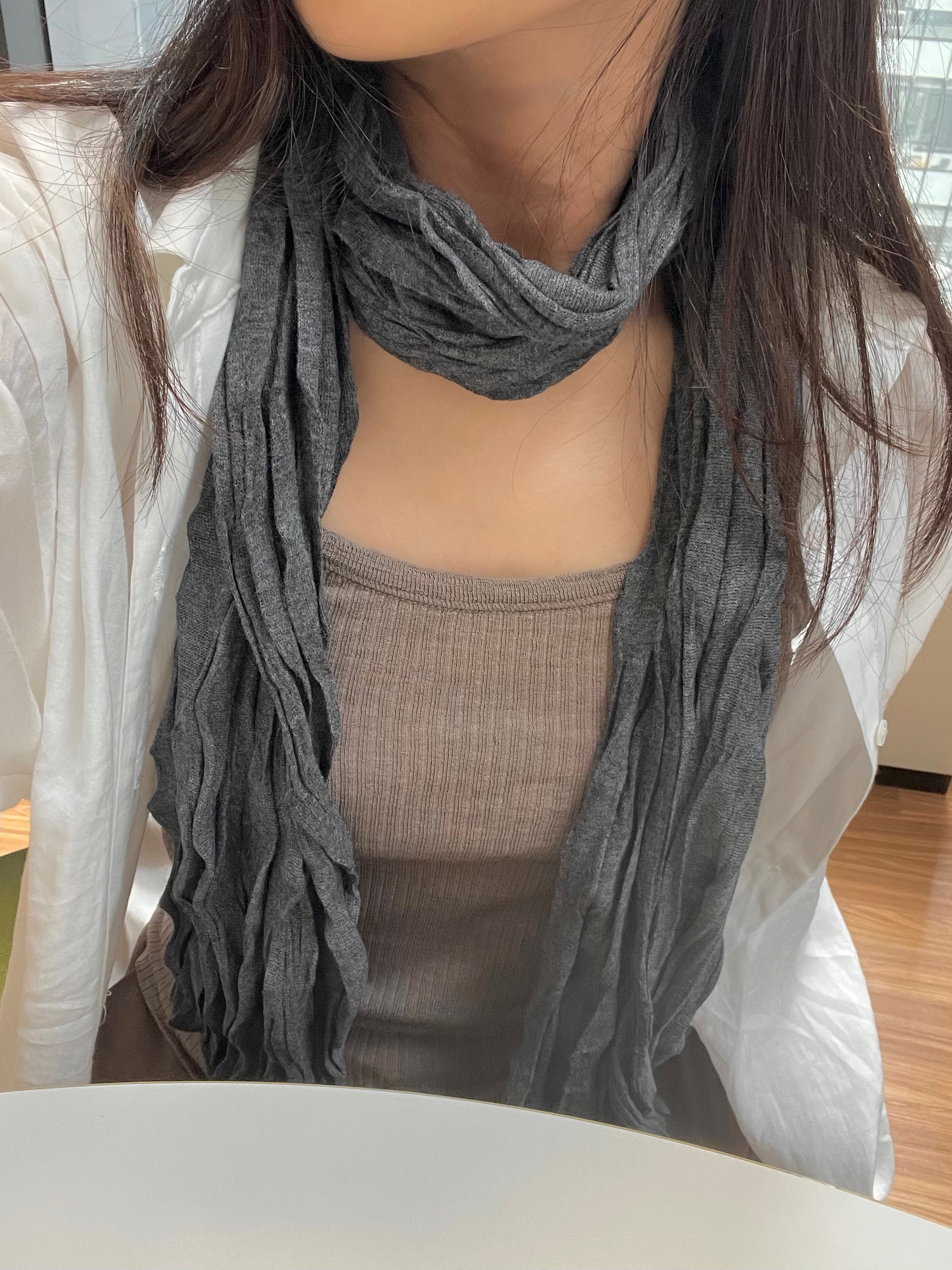 소프트 레이온 플리츠 주름 롱스카프 크링클 얇은 봄여름 간절기 - 상품 이미지