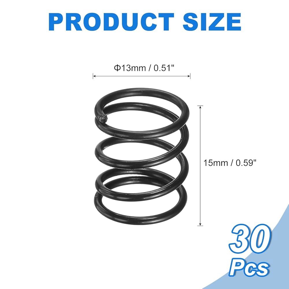 uxcell 30Pcs 압축 스프링, 13mm OD, 1.2mm 와이어 크기, 15mm 자유 길이, 스프링 스틸 구조 확장 기계식 상점 및 가정 수리, 블랙 - 상세 이미지 3