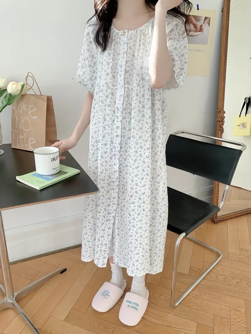 반팔잠옷 반바지 세트 여름 플라워 요루면 순면 루즈핏 홈웨어 파자마 이미지 7
