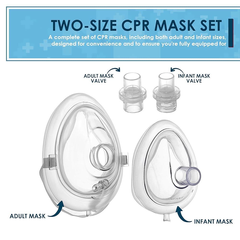 성인 및 용 프리마케어 RS-6848 응급 소생기용 응급처치 CPR 마스크 콤보 키트, 밸브 2개, 비닐 장갑, 알코올 준비 패드 휴대용 케이스 포함 - 상세 이미지 2