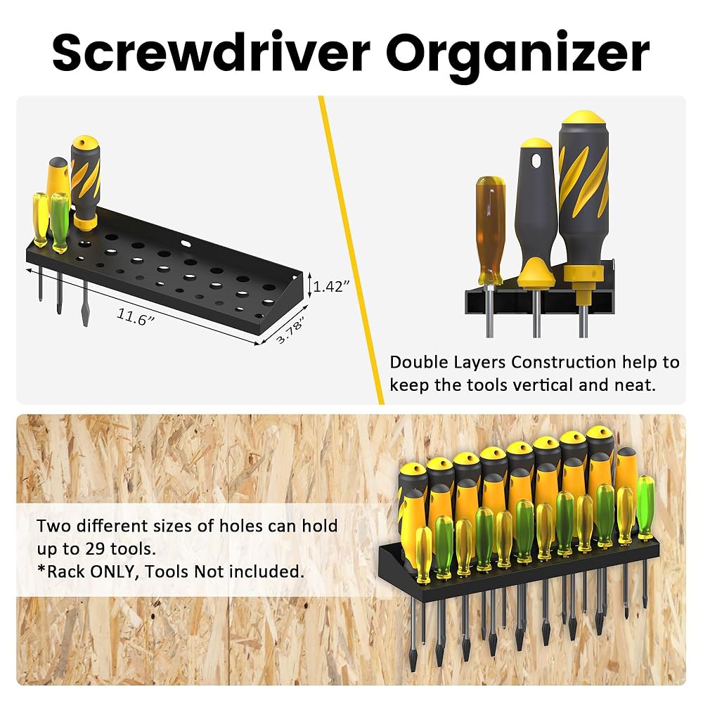 UNITPOWER 월 마운트 수공구 보관 세트, 드라이버 정리함, 펜치 홀더, 해머 랙, 차고 작업대용 금속 하드웨어 트레이 - 4팩 - 상세 이미지 3