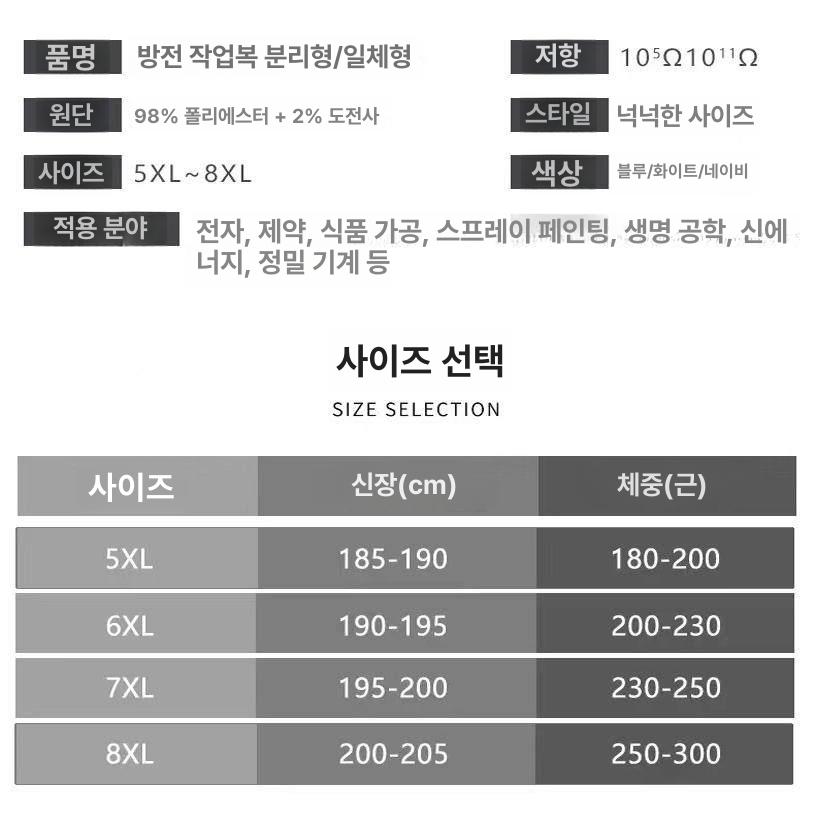 빅사이즈 방진복 8XL 방지복 제전복 클린복 정전기 원피스 후드 그레이 6XL 프리사이즈 - 상세 이미지 5