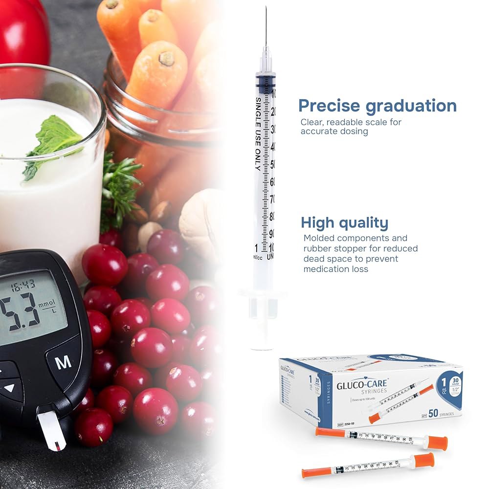 글루코케어 1ml /cc 주사기 30G x 1/2 u2019 (12.7mm), 오렌지 캡, 50개들이 상자 - 상세 이미지 3
