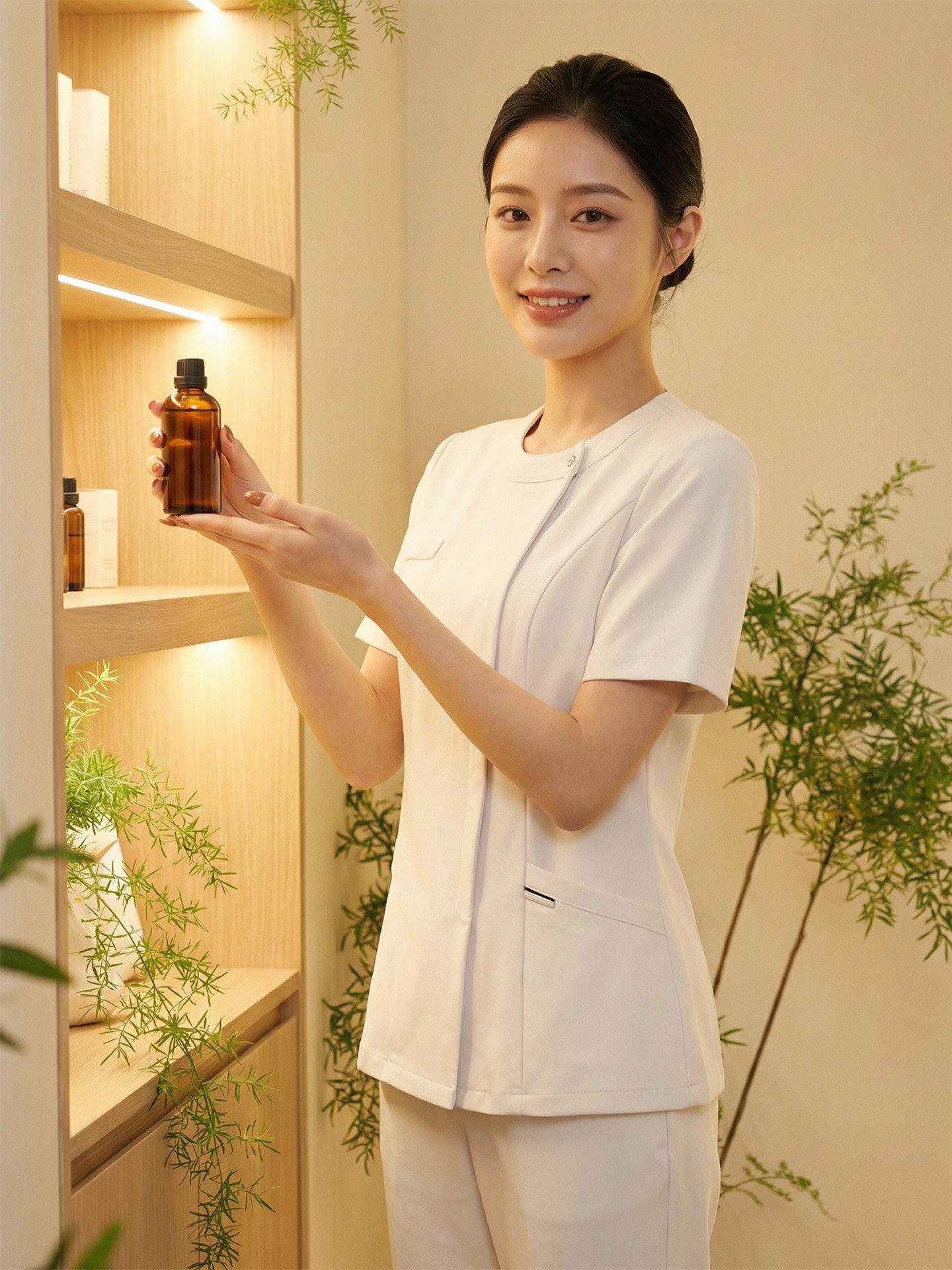 병원 데스크 호텔 여성 마사지 작업복 여름용 근무복 간호사 블랙 반팔 블랙 S - 상세 이미지 4